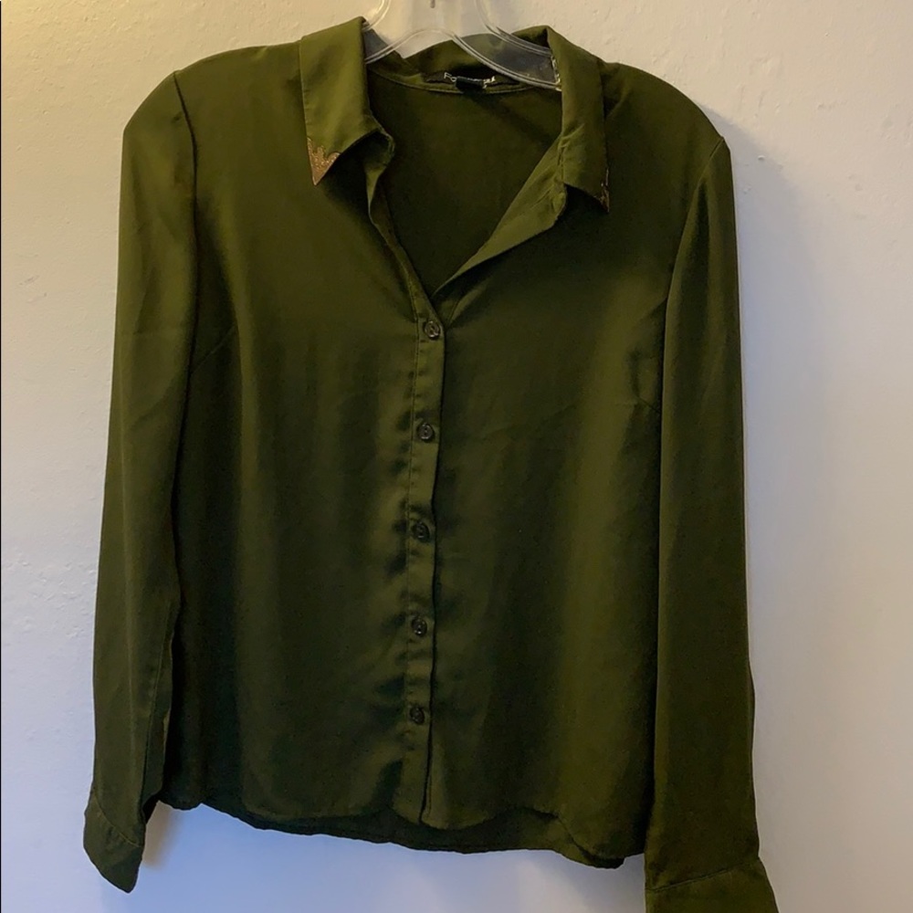 Forced 21 Sheer Button Down Blouse w/ Metal Detail